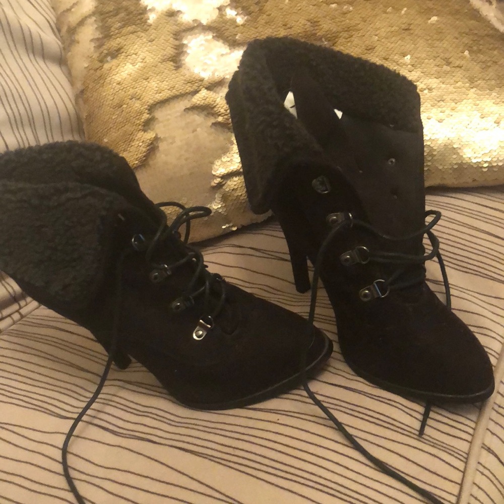 Black lace up stiletto boots